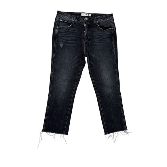 Amo Jeans Size 32 Distressed‎ Black Denim Babe Rascal Crop - Picture 1 of 6